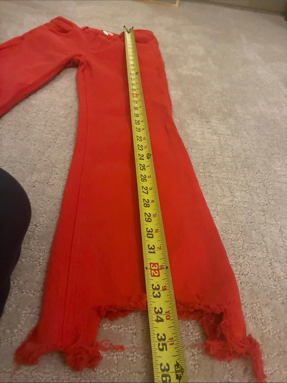 Women's Red Flare Jeans with Frayed Hem - Picture 4 of 8